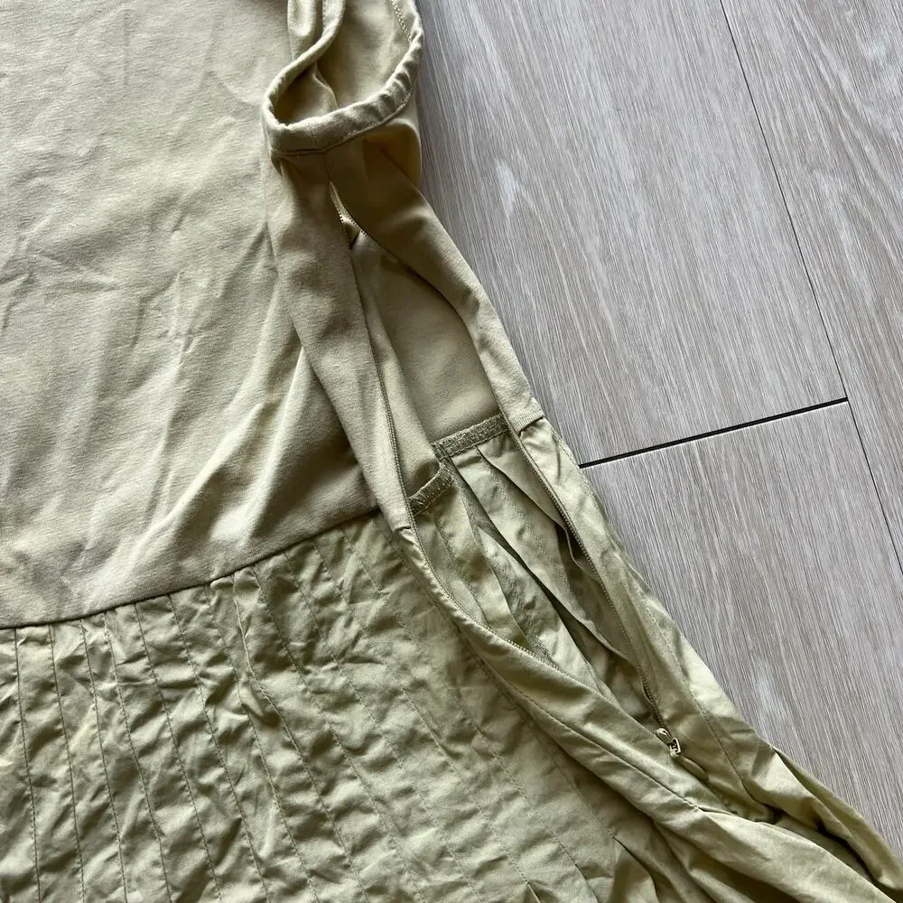J Crew Flawed Pintuck Mixy Dress Small Belmont Khaki Midi Sleeveless